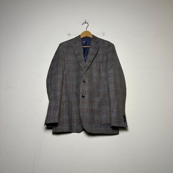 Ted Baker Plaid Blazer Coat Jacket Men 40R Formal Purple Blue Pattern Abstract - Picture 1 of 11